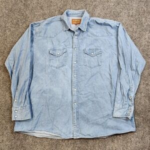 Forge Western Shirt Mens 2XLT Blue Denim Snap Front Long Sleeve Workwear Cowboy